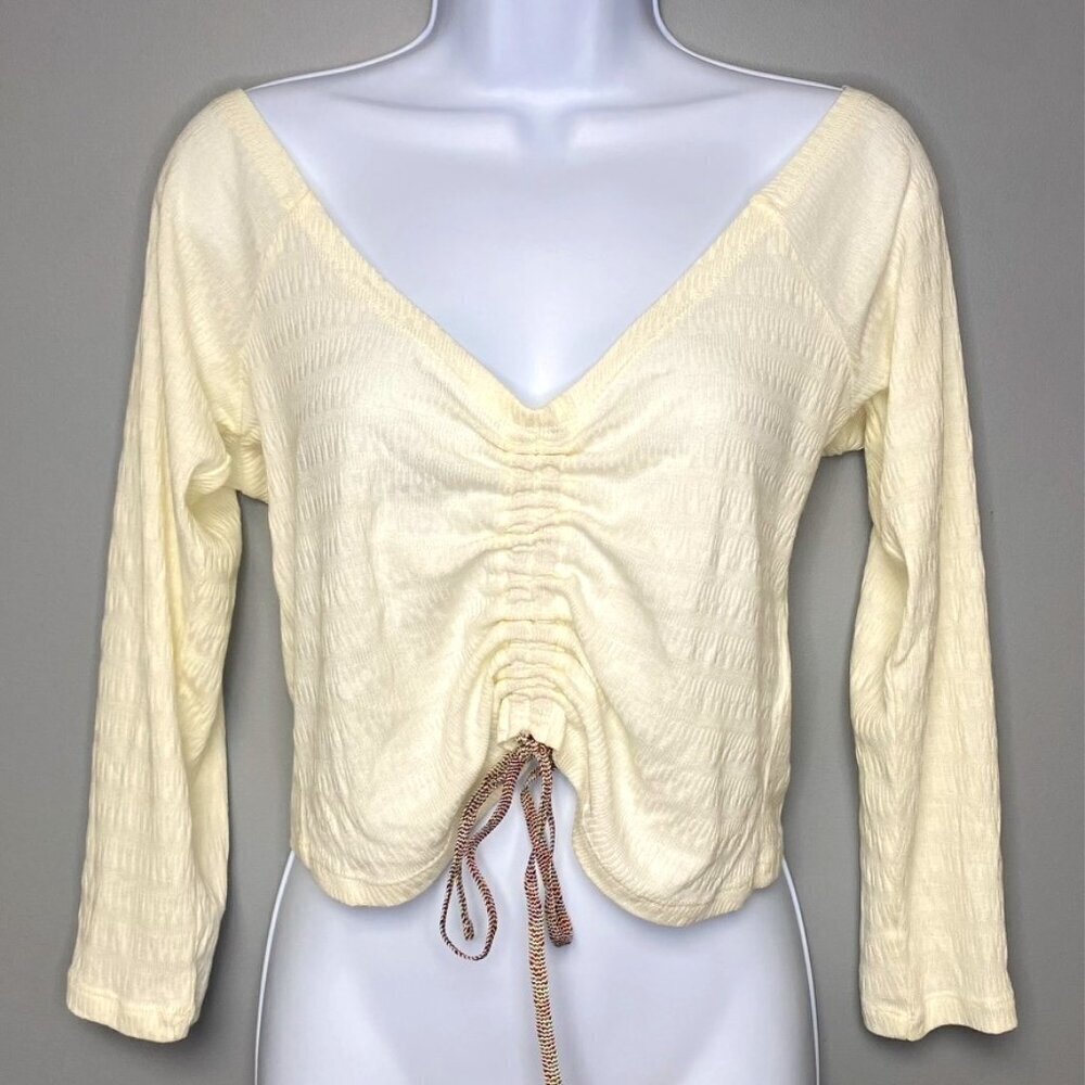 Anthropologie White Cinched Long Sleeve White Crop Top Women's Size M‎